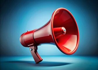 Bold Red Megaphone on Cold Blue Background - Advertising & Message Concept Stock Photo