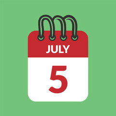 July 5 Calendar icon vector illustration.