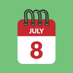 July 8 Calendar icon vector illustration.