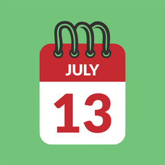 July 13 Calendar icon vector illustration.