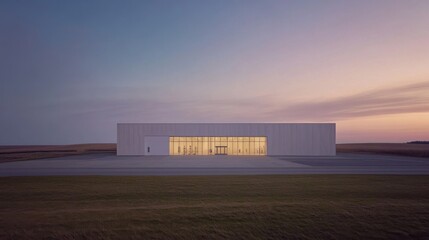 Obraz premium Modern Architectural Building at Dusk with Soft Ambient Lighting