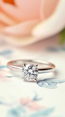 Solitaire Diamond Ring with Rose Background.
