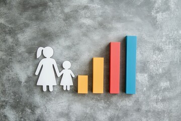 Family and growth concept with bar chart on concrete background