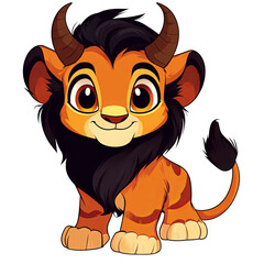 Obraz premium Baby Lion Cub with Devil Horns, Cartoon Clipart