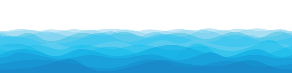 Vector drawing sea waves, seamless border, isolated on white background