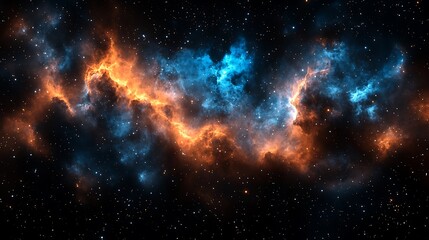 Cosmic Nebula, fiery and icy gas clouds in space.