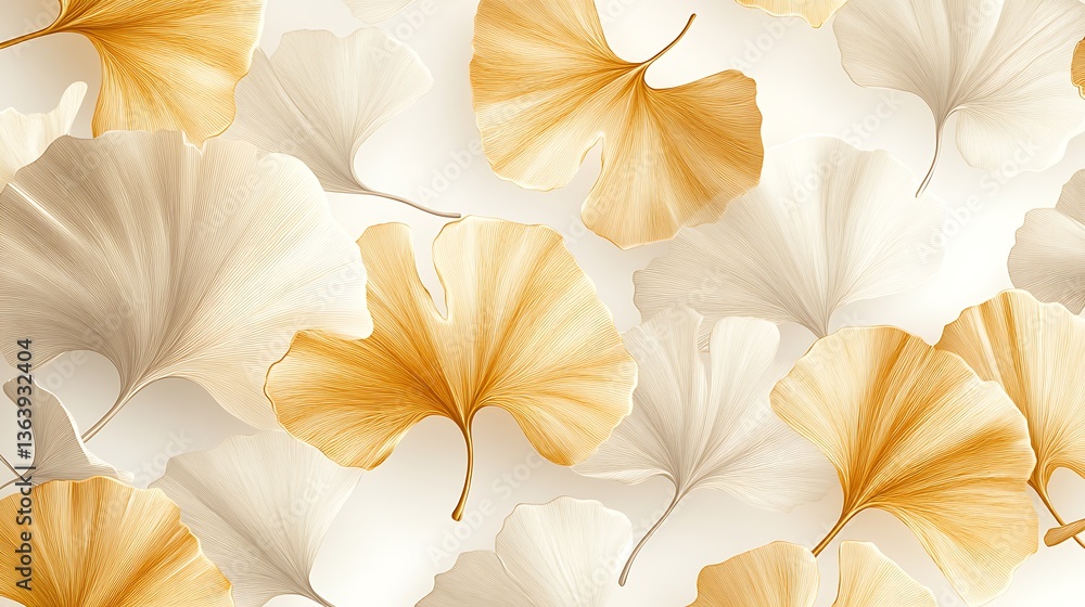 Poster elegant ginkgo leaf pattern with gold outlines, elegant pattern of ginkgo leaves with gold outlines 