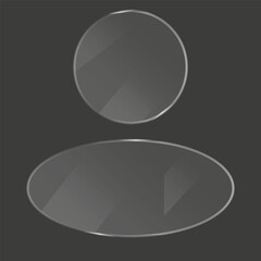 Dark monochrome background. Circle above ellipse. Transparent glass appearance. Vector geometrical illustration.