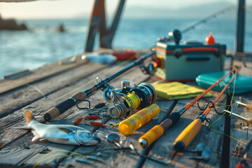 Sea View with Premium Fishing Equipment in Serene Sunset Setting