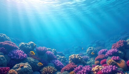 Fototapeta premium Vibrant underwater scene showcasing coral reefs and colorful fish in clear blue water.