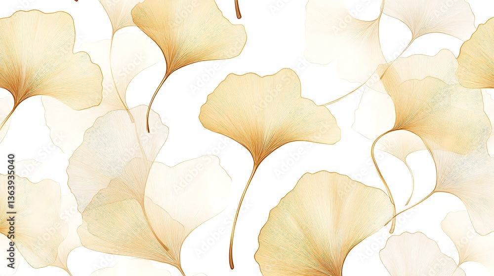 Poster elegant ginkgo leaf pattern with gold outlines, elegant pattern of ginkgo leaves with gold outlines 