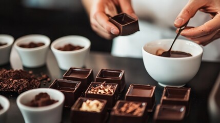 Preparing chocolate confectioneries with melting chocolate and fine ingredients