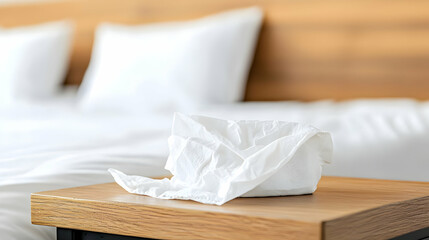 White Tissue Box On Wooden Table In Hotel Bedroom