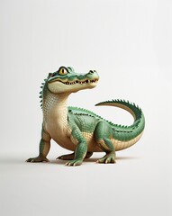 Obraz premium Green crocodile on plain white background minimalist clean cartoon style illustration