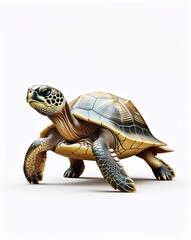 Obraz premium Green turtle on plain white background minimalist clean cartoon style illustration