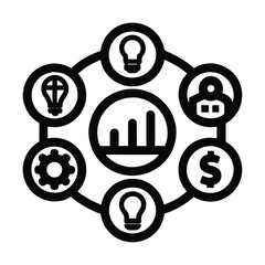 Business and Innovation Network Icons – Lightbulbs, Gear, Growth Graph, Dollar, and Person Symbols