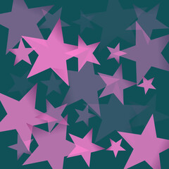 Pink stars on a dark teal background, abstract illustration, celestial design, multiple sizes and transparency