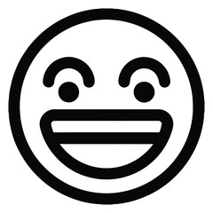 Black Smiling Face Emoji Icon with Raised Eyebrows and Wide Smile – Playful, Fun Graphic for Design