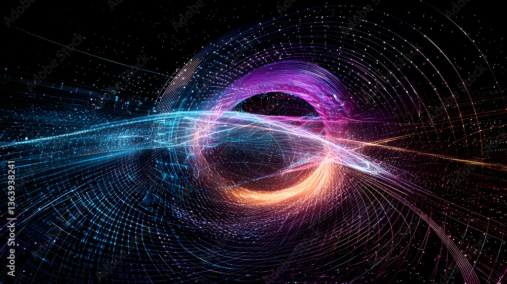 Aufkleber abstract digital visualization of data network in blue purple and orange hues with bright light and 