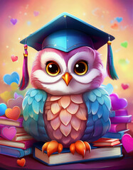 Obraz premium buhos, graduado, graduacion, kinder, primaria, colegio, ave, dibujos animados, animal, ilustración, vector, cuca, aborto, naturaleza