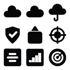 Cloud Services, Security, Productivity Icons – Cloud, Umbrella, Shield, Upload, Target, Graph, Menu