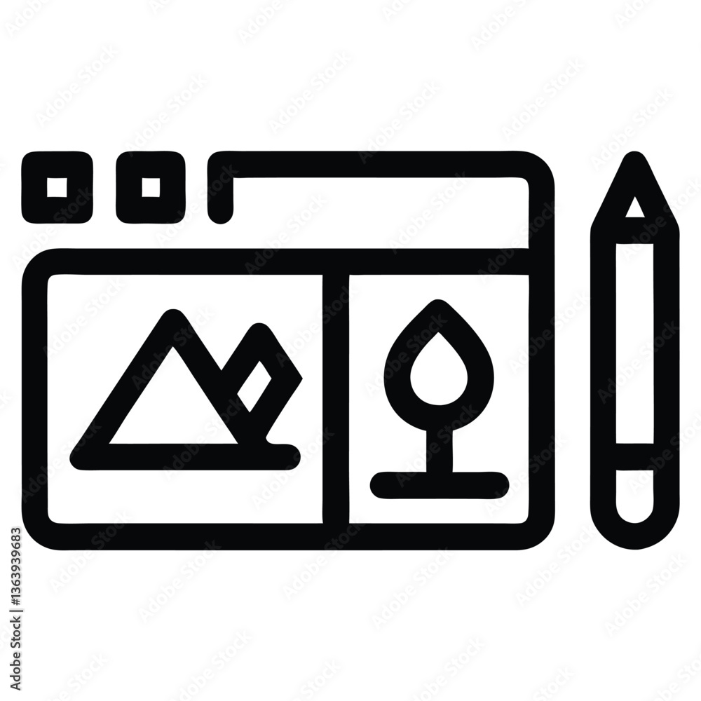 Poster design software tools for digital illustration and image editing with drawing pencil icon