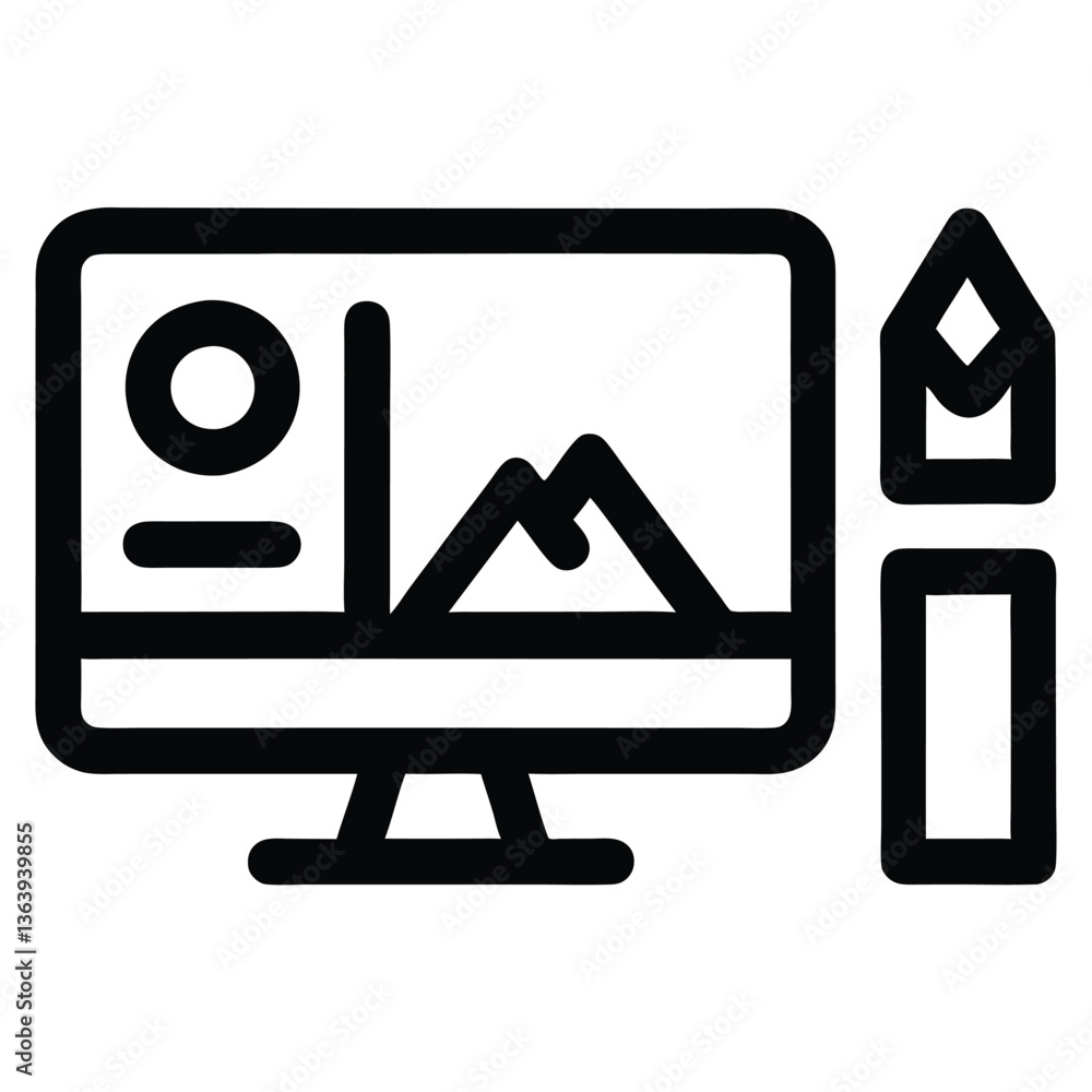 Poster graphic design tools for image editing, computer and creative process icons set