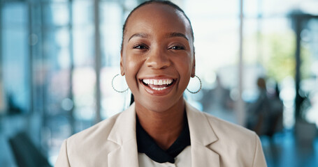 Happy, human resources and portrait of business black woman in office for onboarding or...