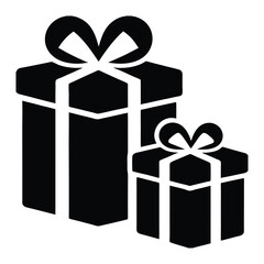 Gift Box Icon Silhouette with Ribbon Bow – Black and White Vector Present Package Symbol for Celebration Use