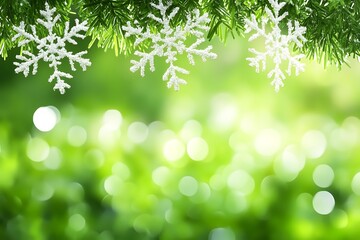 Obraz premium Festive Snowflakes, Green Background