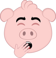vector illustration emoji character face pig cartoon, yawning covering his mouth with his hand