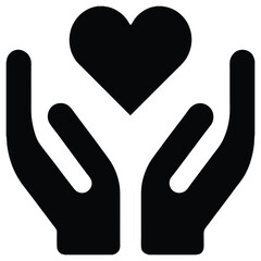 black silhouette of hand with heart vector illustration