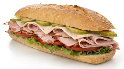 Sándwich de jamón con vegetales, fresco, sustancioso y lleno de sabor. Sandwich with ham and vegetables, fresh, hearty, and packed with flavor pan subway 
