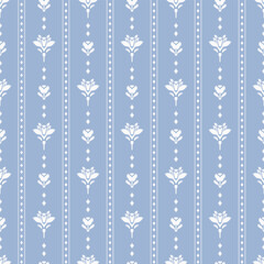 Petit floral stripe pattern with classic botanical motifs on a soft teal backdrop