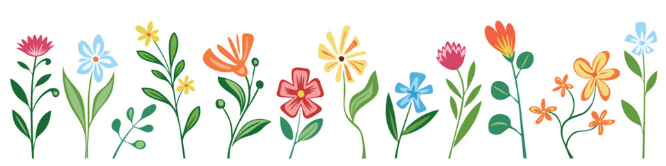 Set of flowering herbs outline isolated on white background, flowers and leaves, vector design