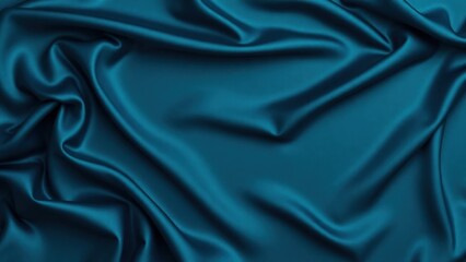 Fototapeta premium Dark blue green silk satin background. Beautiful soft folds on the smooth surface of the fabric. Luxury background with copy space for design. Wide banner. Top view. Flat lay.
