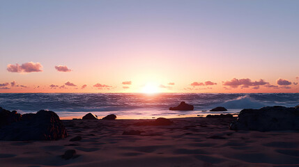 Obraz premium Pixelated Sunset Over Ocean Waves With Golden Sunlight and Orange Hues