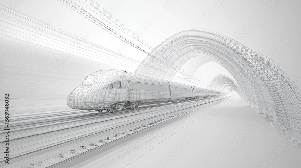 Aufkleber train motion. speed railway. digital metro transport. wireframe of track and railroad station. fast 