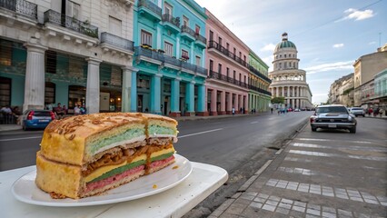 Authentic Cuban Torta Sandwich in La Habana – ¡Auténtica torta cubana en La Habana, una mezcla perfecta de sabores tradicionales y la esencia de Cuba en cada bocado!