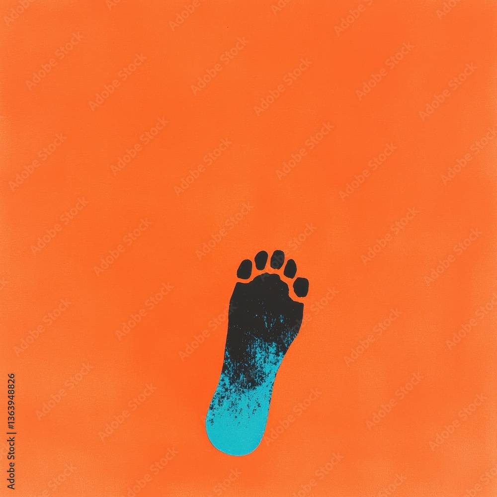 Fototapete a bold orange background features a stylized footprint with a gradient from black to teal, creating 