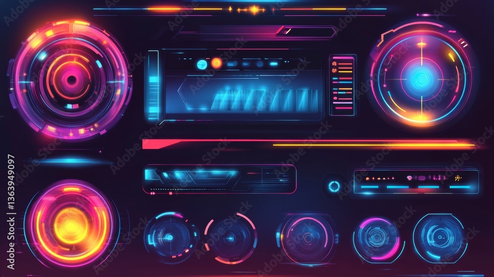 Aufkleber ui digital. hud, ai futuristic isolated glowing objects, technology game, bar button. graphic cyber 
