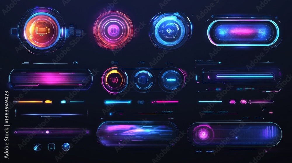 Aufkleber ui digital. hud, ai futuristic isolated glowing objects, technology game, bar button. graphic cyber 