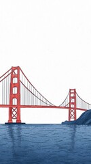 Fototapeta premium A vivid illustration of the iconic Golden Gate Bridge spanning across water, showcasing its striking red color against a clear sky.
