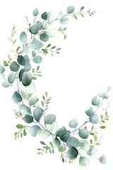 Watercolor illustration depicting eucalyptus leaves and floral arrangements beautifully