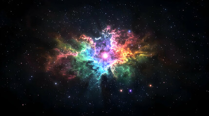 Colorful Nebula Illuminated Against Dark Space Background with Numerous Stars in Night Sky