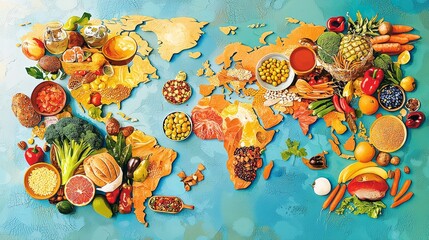 Colourful world food day poster with world map