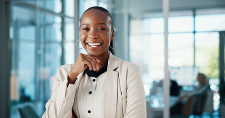 About us, human resources and portrait of business black woman in office for onboarding or...