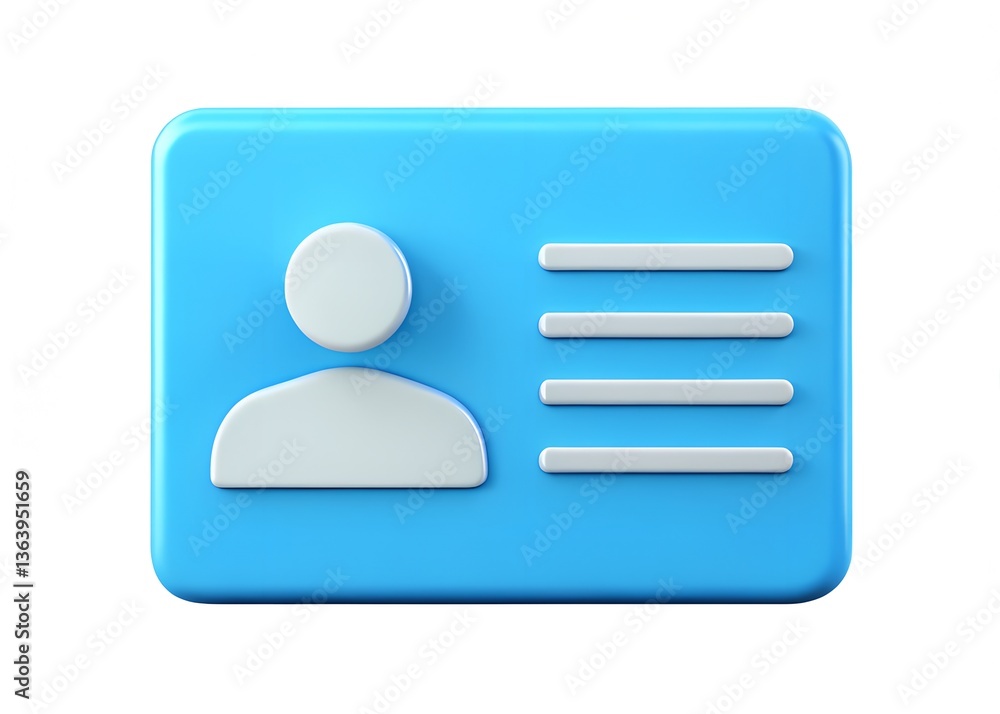 Poster identity card icon: a simplified, yet visually appealing 3d rendering of an identity card, featuring