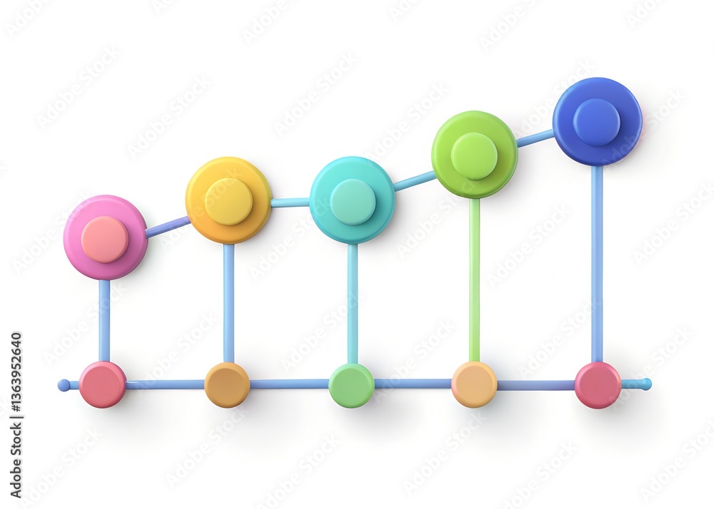 Poster colorful progress visualization: a vibrant, stylized data visualization chart displays a linear prog