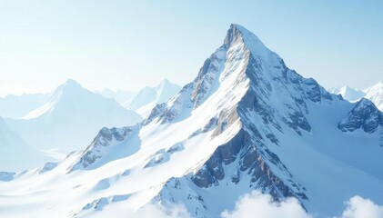 Fototapeta premium Snow-covered mountain peak against pristine white sky, nature, calm
